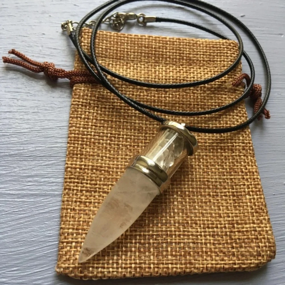 Clear Quartz Bullet Pendant Mens Crystal Necklace Genuine Clear Quartz Necklace